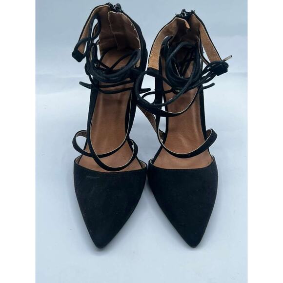Charlotte Russe Women’s Black Lace-Up Pointed Toe Stiletto Heels Size 8 Used 4" - Picture 7 of 9